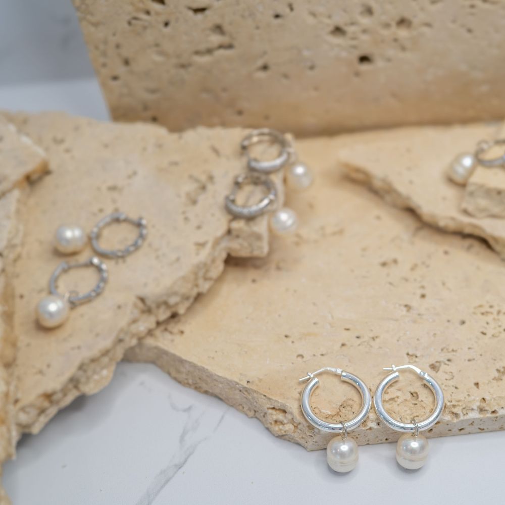 Olive Coral Coral Chunky Hoop + Pearl Charms Olive Coral Coral Chunky Hoop + Pearl Charms